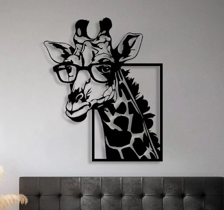 تابلو دکوراتیو فلزی مدرن، کد T125 | طراحی 3بعدی از زرافه_تابلو لیزری